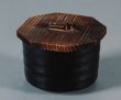 Супница с деревянной крышкой (Серия чёрная керамика с красным ободком)