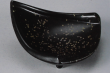 Тарелка трёх-угольная на ножках (Из серии Чёрная керамика с бронзовыми каплями)