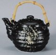 Чайник с ручкой из бамбука (Из серии Чёрная керамика с бронзовыми каплями)